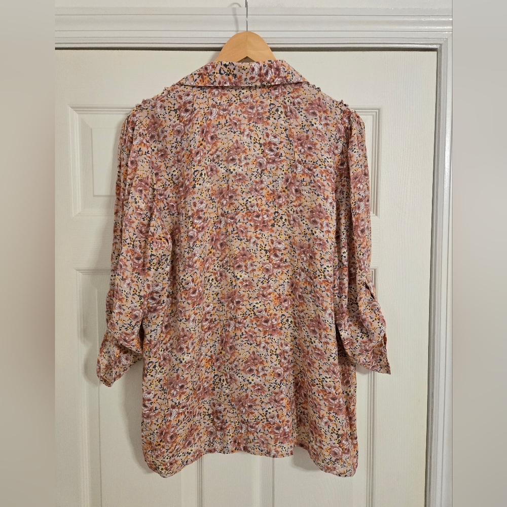 Indigo Rose pink Floral Button-Up Blouse with ruffles size XL - Picture 2 of 7